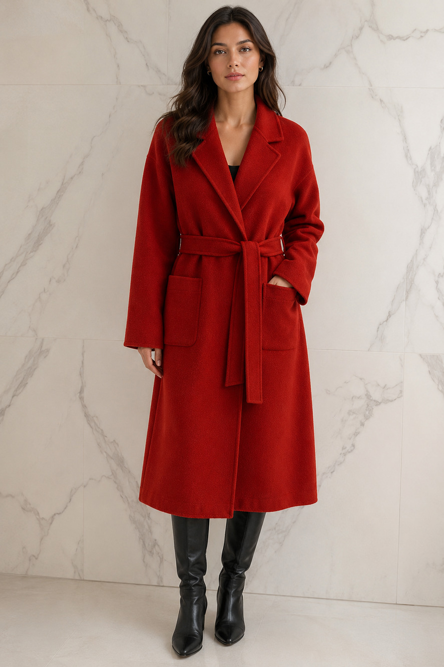 Red Cashmere Mulberry Silk Blend Coat Jacket New Elegant Stylish